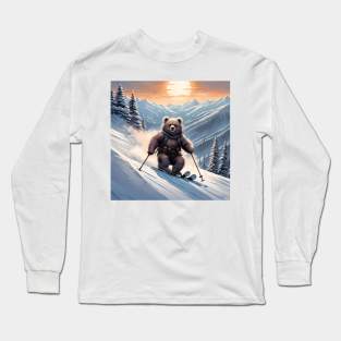 Teddy skiing down a hill in the snow Long Sleeve T-Shirt